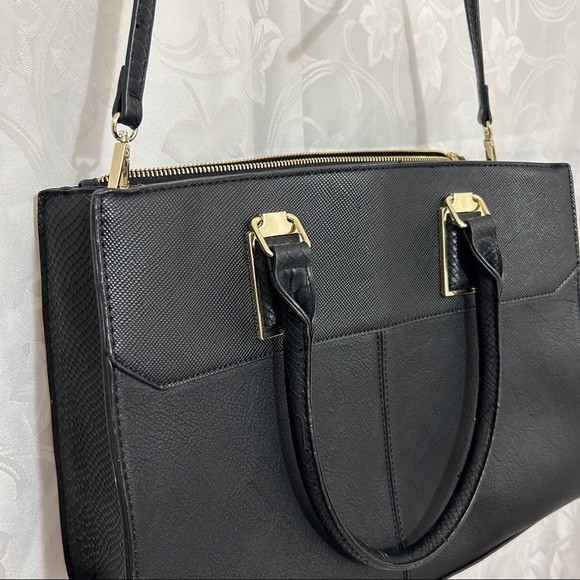 Spring Black Gold Accent Crocodile Satchel Bag - Picture 10 of 12